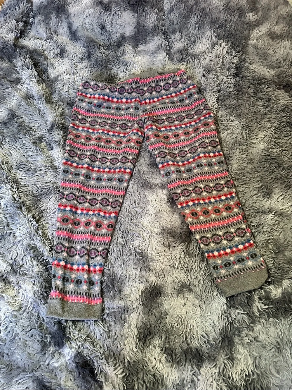 Cuddl Duds Gray Fair Isle Loungewear Pants with Pink and Blue Accents